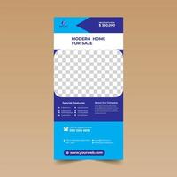 Blue Vertical Rack Card Design Template with Photo Frame  vector