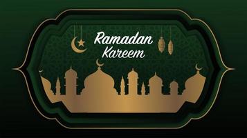 diseño de saludo de mezquita verde y oro de ramadan kareem vector