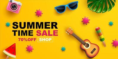 Summer Sale Banner with Items on Yellow vector