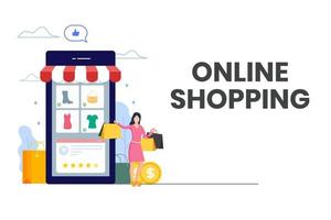 mujer feliz de compras online vector