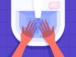 Washing Female Hands in Sink vector