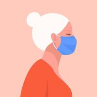 Senior Woman Wearing Disposable Medical Face Mask vector