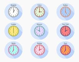 Set of world time zone analog clocks vector