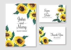 elegante conjunto de tarjetas de boda girasol vector