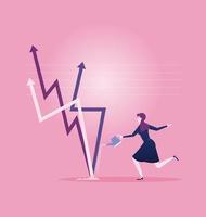 Business woman watering upward arrow signs vector