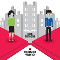 Man and woman social distancing in city vector