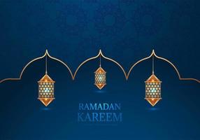 Ramadan Kareem Decorative Arabic Lamps on Blue vector