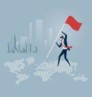 Business man putting a flag in world map vector