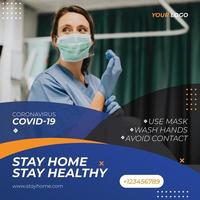 Blue and Orange Coronavirus Social Media Post Template vector