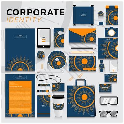 Corporate identity set with abstract sun design