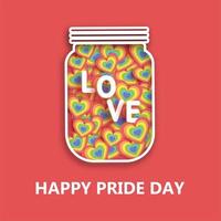 Pride Day jar with hearts and love text