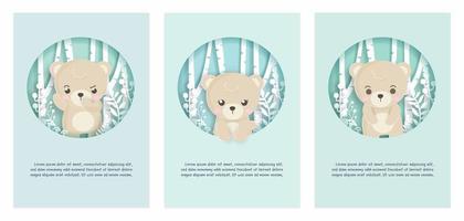 Card set with bear in forest scene vector