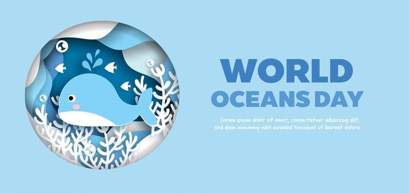 World Oceans Day Banner with Dolphin in Circle