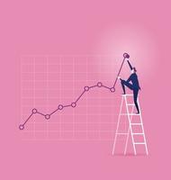 Man climbing up ladder to adjust upwards graph vector