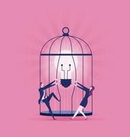 Man and woman breaking light bulb out of cage vector