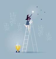 Businesswomen standing on stairs and reaching star on the sky  vector