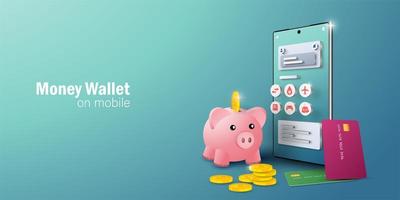 E-wallet application on mobile smartphone for online transaction and billing vector