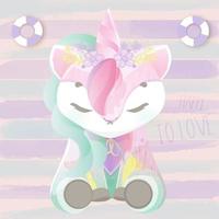 Watercolor Unicorn with flower crown vector