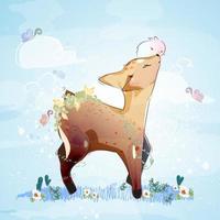 Deer and rabbit in flower field vector