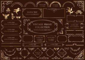 Conjunto de marco vintage de estilo de lujo de oro aislado en un fondo oscuro vector