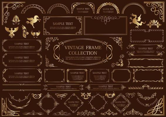 Gold Luxury Style Vintage Frame Set Isolated On A Dark Background