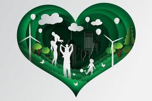 Happy Family Playing in the Park Heart Design  vector