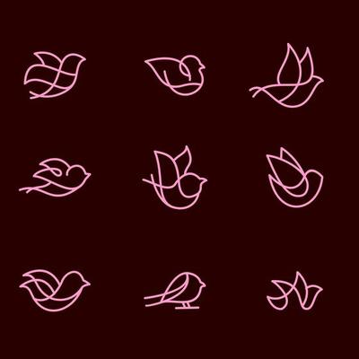 Bird Mono Line Logo Icon Set