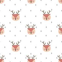 Hand Drawn Cute Cartoon Deer Head Pattern vector