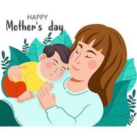 Happy Mother's Day Greeting with Mother Holding Child  vector