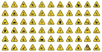 Warning Sign Set with Black Icons in Yellow Triangle