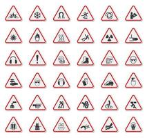 Warning Sign Set with Icons in Red Outlined Triangle