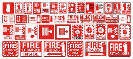 Fire Hose and Extinguisher Sign or Label Set vector