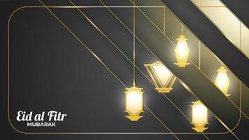 Eid Mubarak Banner with Gold Lanterns