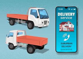 Truck and Phone for Out of Town Delivery vector