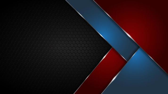 Black Abstract Textured Geometric Red and Blue Shapes Background