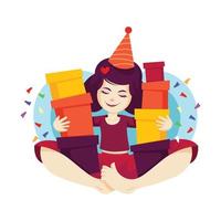 Birthday woman with gifts vector