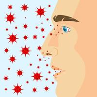 Coronavirus entering man's unmasked face vector