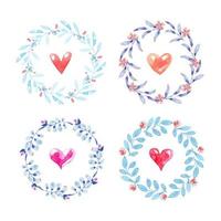 Conjunto de coronas florales con corazones dentro vector