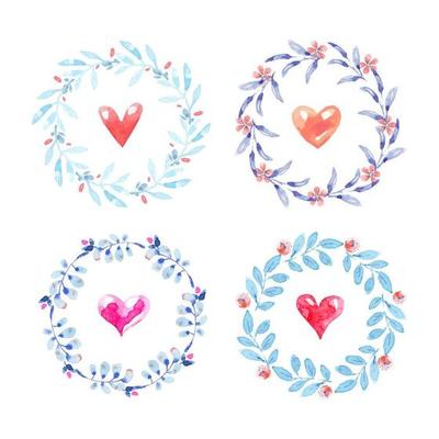 Set of Floral Wreaths with Hearts Inside