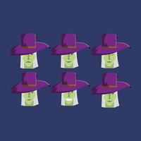 Set of Halloween Witches with Various Expressions vector