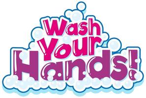 Wash your hands phrase in pink with bubbles vector
