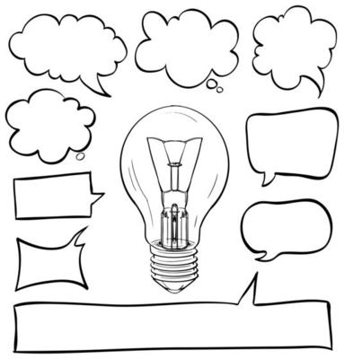Speech bubbles set with lightbulb in middle