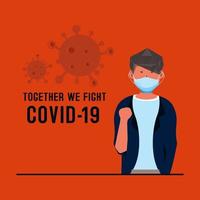 Card with flat style masked man fighting Coronavirus vector