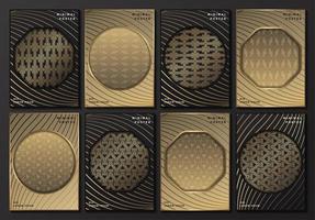 Gray and gold patterned posters with geometric frames vector