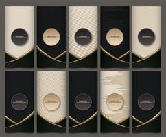 Colección de plantillas de embalaje con etiquetas y marcos dorados negros vector