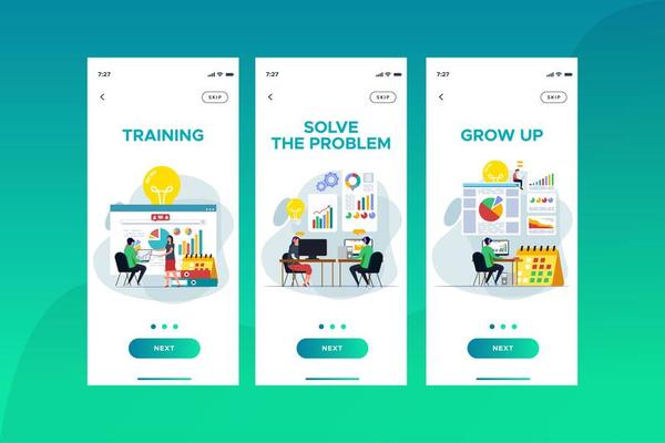 Business steps on boarding screen design
