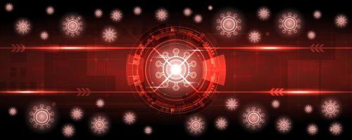 Red glowing coronavirus tech background vector