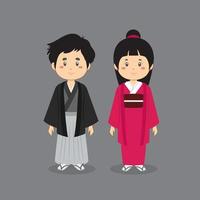 Couple Character Japanese Wearing Traditional Kimono vector
