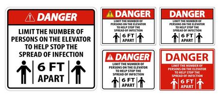 Danger Elevator Physical Distancing Sign Isolate On White Background vector