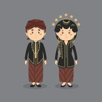Couple Character Wearing Central Java Traditional Wedding Dress vector